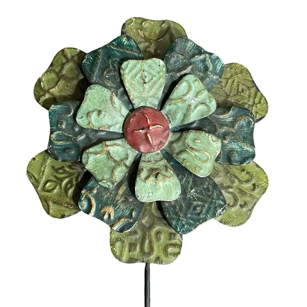 Vintage Pottery Barn Decorative Wall Hook Amber Green Metal Flower Accent Hanger